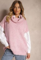 Różowy Golf z Krótkim Rękawem o Kroju Nietoperza Miadorae. Czerwone swetry Renee, bez wzorów, biznesowe, bez ramiączek. W wyprzedaży za 111.99 zł.