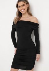 Czarna Dopasowana Sukienka Hiszpanka z Marszczeniami Ailisma. Czarne sukienki Born2be, m, bez wzorów, eleganckie, bez kołnierzyka, bez ramiączek, mini, dopasowane. W wyprzedaży za 76.49 zł.