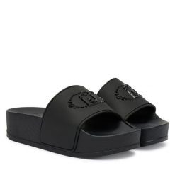 Klapki Liu Jo. Czarne klapki Liu Jo, bez wzorów, bez obcasa, bez zapięcia. Za 279.99 zł.