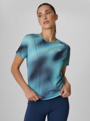 4F Koszulka do biegania regular szybkoschnąca damska - miętowa L. Niebieskie t-shirty sportowe 4f, l, bez wzorów, bez ramiączek, do biegania. Za 129.99 zł.