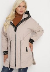 Beżowa Kurtka Parka z Kapturem Ściągana w Talii Troczkami Velamira. Brązowe kurtki Born2be, xl, bez wzorów, z materiału, z kapturem. W wyprzedaży za 84.99 zł.