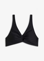 Biustonosz bikini typu bustier z ozdobnym przewiązaniem. Fioletowe bikini bonprix, z aplikacjami. Za 77.99 zł.