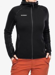 Bluza trekkingowa damska Mammut Aconcagua ML Hooded Jacket. Czarne bluzy Mammut, m, bez wzorów, z materiału, bez ramiączek, z kapturem. Za 865.45 zł.