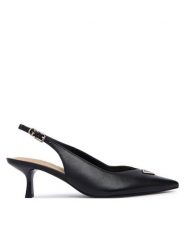 Guess Sandały FLT2CK LEA05 Czarny. Czarne sandały Guess, z aplikacjami, ze skóry, bez obcasa, na szpilce, bez zapięcia. Za 584.99 zł.