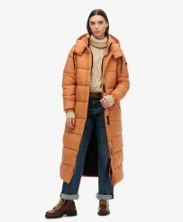 Długi płaszcz pikowany z ripstopu. Brązowe płaszcze Superdry, l, bez wzorów, eleganckie, bez kaptura. Za 543.70 zł.