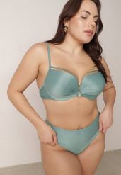 Jasnozielone Bikini Majtki Figi i Biustonosz z Paskami i Perłową Aplikacją Cahresha. Zielone bikini Born2be, z aplikacjami, eleganckie. Za 109.99 zł.