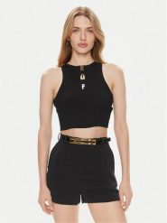 Elisabetta Franchi Top TK-06B-42E2 Czarny Slim Fit. Czarne topy Elisabetta Franchi, bez wzorów, z syntetyku, bez kołnierzyka, bez ramiączek. Za 549.99 zł.