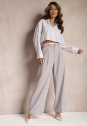 Jasnoszare Szerokie Spodnie High Waist Seraphella. Szare jeansy Renee, l, bez wzorów, z jeansu, z podwyższonym stanem. W wyprzedaży za 107.99 zł.