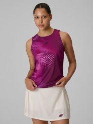 4F Top tenisowy regular szybkoschnący damski - fioletowy XL. Fioletowe topy sportowe 4f, xl, bez wzorów, na fitness i siłownię. Za 99.99 zł.