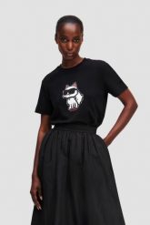 KARL LAGERFELD Czarny damski t-shirt Ikon Sketch Choupette. Czarne t-shirty KARL LAGERFELD, xs, bez wzorów, z materiału, bez kołnierzyka, bez ramiączek. W wyprzedaży za 249.99 zł.