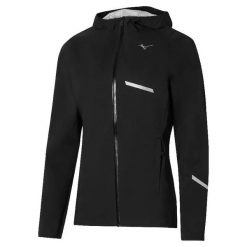 Damska kurtka wodoodporna Mizuno 20K ER. Czarne kurtki do biegania Mizuno, bez wzorów, bez kaptura, do biegania. Za 419.99 zł.