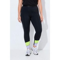 Damskie Sportowe legginsy szerokie kolorowe pasy kieszenie. Czarne legginsy sportowe Ulla Popken, plus size, bez wzorów, z elastanu, na jogę i pilates. Za 239.99 zł.