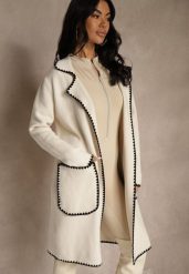 Beżowy Kardigan z Haftowaną Lamówką Tuscele. Brązowe swetry Renee, s, bez wzorów, z jeansu, eleganckie, bez ramiączek. Za 129.99 zł.