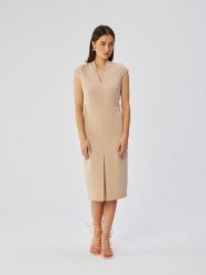 Stylove Sukienka w kolorze beżowym rozmiar: L. Brązowe sukienki Stylove, l, bez wzorów, bez kołnierzyka, bez ramiączek, midi. Za 302.45 zł.