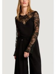 Morgan Bluzka 261-TMELO Czarny Slim Fit. Czarne bluzki Morgan, m, bez wzorów, z syntetyku, bez kołnierzyka, bez ramiączek. Za 209.99 zł.