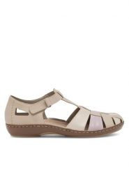 Rieker Sandały 45869-60 Beżowy. Brązowe sandały Rieker, bez wzorów, ze skóry, bez obcasa, na płaskiej podeszwie, bez zapięcia. Za 339.99 zł.