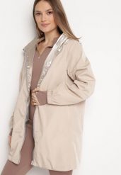 Beżowa Kurtka Dwustronna z Nieodpinanym Kapturem i Metalicznym Efektem Lirednil. Brązowe kurtki Born2be, l, bez wzorów, eleganckie. W wyprzedaży za 153.99 zł.