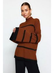 Trendyol Sweter w kolorze brązowo-czarnym rozmiar: S. Brązowe swetry Trendyol, s, bez wzorów, ze splotem, bez ramiączek. Za 74.46 zł.