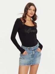 Guess Body W5RP00 K68D2 Czarny Slim Fit. Czarne body i gorsety Guess, z aplikacjami, z wiskozy, bez ramiączek. Za 129.99 zł.