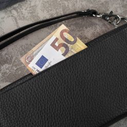 Portfel damski skórzany duży z miejscem na telefon kopertówka damska czarna Paolo Peruzzi T-141-BL. Czarne portfele bez wzorów, ze skóry. Za 89.00 zł.