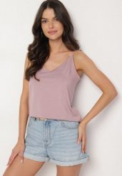 Fioletowy Top z Modalem i Bawełną Ozdobiona Wiązaniem Lilacea. Fioletowe topy Born2be, l, bez wzorów, z bawełny, eleganckie, bez kołnierzyka, bez ramiączek. W wyprzedaży za 31.99 zł.