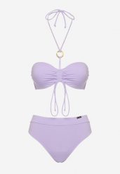 Fioletowe Bikini Biustonosz z Regulowanymi Ramiączkami i Sznurkiem Majtki Typu Figi Quibbia. Fioletowe bikini Born2be, z aplikacjami, eleganckie. Za 109.99 zł.