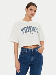 Tommy Jeans T-Shirt DW0DW18420 Écru Oversize. T-shirty Tommy Jeans, l, bez wzorów, z bawełny, bez kołnierzyka, bez ramiączek. Za 149.99 zł.
