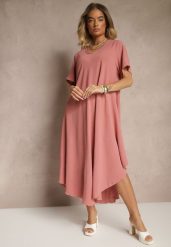 Różowa Sukienka z Bawełną o Rozkloszowanym Kroju Lilzedi. Czerwone sukienki Renee, na co dzień, xl, bez wzorów, z bawełny, eleganckie, bez kołnierzyka, bez ramiączek, midi, rozkloszowane. W wyprzedaży za 63.99 zł.