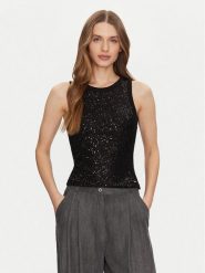 Guess Top W5GP06 KCS10 Czarny Regular Fit. Czarne topy Guess, m, z aplikacjami, z bawełny, bez kołnierzyka, bez ramiączek. Za 189.99 zł.