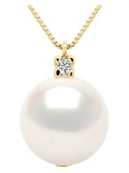 Pearline Złoty naszyjnik z perłą i diamentem - dł. 42 cm rozmiar: onesize. Białe naszyjniki Pearline, z materiału, z diamentem, złote. Za 1,932.81 zł.