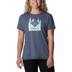Koszulka sportowa damska Columbia Sun Trek SS Graphic z krótkim rękawem. Niebieskie t-shirty sportowe Columbia, s, bez wzorów, bez ramiączek, rowerowe. W wyprzedaży za 127.00 zł.