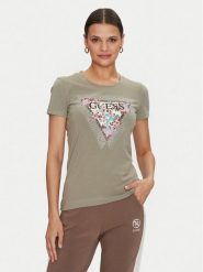 Guess T-Shirt Cherry Flower W4YI26 J1314 Zielony Slim Fit. Zielone t-shirty Guess, xs, z aplikacjami, z bawełny, bez kołnierzyka, bez ramiączek. Za 119.99 zł.