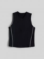 4F Koszulka bez rękawów do tenisa szybkoschnąca damska - czarna S. Czarne t-shirty sportowe 4f, l, bez wzorów, z włókna, bez ramiączek, na fitness i siłownię. Za 99.99 zł.