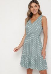 Jasnozielona Sukienka z Wiskozą i Bawełną w Kropki Lilivena. Zielone sukienki Born2be, na co dzień, l, bez wzorów, z bawełny, eleganckie, bez kołnierzyka, bez ramiączek, mini. W wyprzedaży za 38.24 zł.