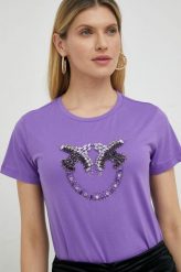 Pinko t-shirt bawełniany kolor fioletowy. Fioletowe t-shirty Pinko, l, z aplikacjami, z bawełny, bez kołnierzyka, bez ramiączek. Za 689.99 zł.
