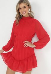 Czerwona Plisowana Sukienka Mini Rophe. Czerwone sukienki Born2be, s, bez wzorów, bez kołnierzyka, bez ramiączek, mini, rozkloszowane. W wyprzedaży za 87.49 zł.