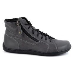 Olivier Damskie minimalistyczne buty skórzane zimowe barefoot 1261 szare. Szare botki bez wzorów, ze skóry, bez obcasa, bez zapięcia. Za 559.87 zł.