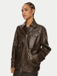 Pinko Kurtka skórzana Grotta 104048 A23U Brązowy Regular Fit. Brązowe kurtki Pinko, xs, bez wzorów, ze skóry, bez kaptura. Za 1,779.00 zł.
