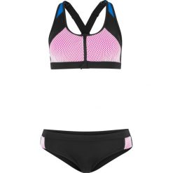 Bikini z biustonoszem "opaską" z zamkiem (2 części) bonprix czarno-turkusowo-różowy. Bikini marki ARTENGO. Za 89.99 zł.