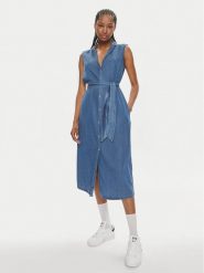 Pepe Jeans Sukienka koszulowa Maggie PL953512 Niebieski Regular Fit. Niebieskie sukienki Pepe Jeans, l, bez wzorów, z bawełny, bez kołnierzyka, bez ramiączek, koszulowe. Za 289.99 zł.