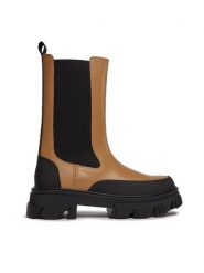 DKNY Botki Jonie K3366233 Brązowy. Brązowe botki DKNY, bez wzorów, ze skóry, bez obcasa, na płaskiej podeszwie, bez zapięcia. Za 699.99 zł.