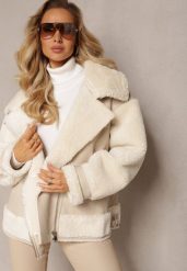 Jasnobeżowa Kurtka Ramoneska z Futerkiem Mysteri. Brązowe kurtki Renee, l, bez wzorów, z futra, eleganckie, bez kaptura. W wyprzedaży za 164.49 zł.