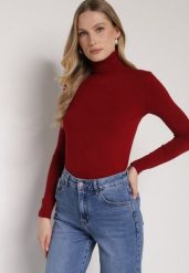 Bordowy Klasyczny Golf z Bawełną Reilisea. Czerwone swetry Born2be, uniwersalny, bez wzorów, z bawełny, klasyczne, bez ramiączek. Za 49.99 zł.