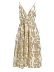 BLE Sukienka w kolorze beżowym rozmiar: onesize. Brązowe sukienki BLE, bez wzorów, z bawełny, bez kołnierzyka, bez ramiączek, midi, rozkloszowane. Za 127.35 zł.