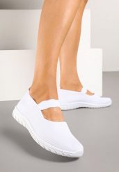 Białe Wsuwane Tenisówki z Ozdobnym Paskiem i Perforacją Zelsedi. Białe trampki Born2be, bez wzorów, z jeansu, eleganckie, bez zapięcia. Za 59.99 zł.