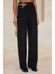 Trendyol Spodnie w kolorze czarnym rozmiar: 38. Czarne spodnie materiałowe Trendyol, bez wzorów, z materiału, z podwyższonym stanem. Za 104.99 zł.