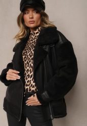 Czarna Kurtka Ramoneska z Futerkiem Mysteri. Czarne kurtki Renee, l, bez wzorów, z futra, eleganckie, bez kaptura. W wyprzedaży za 153.99 zł.