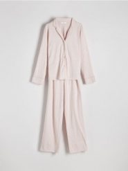 Dwuczęściowa piżama ze wzorem - pastelowy róż. Czerwone piżamy Reserved, l, bez wzorów, z bawełny, bez kołnierzyka, bez ramiączek. W wyprzedaży za 65.99 zł.