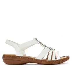 Sandały Rieker. Białe sandały Rieker, bez wzorów, bez obcasa, na płaskiej podeszwie, bez zapięcia. Za 209.99 zł.