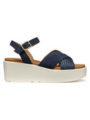 Geox Skórzane sandały "Xand" w kolorze granatowym na koturnie rozmiar: 39. Niebieskie sandały Geox, bez wzorów, z materiału, klasyczne, z otwartym noskiem, bez obcasa, na koturnie, bez zapięcia. Za 260.99 zł.